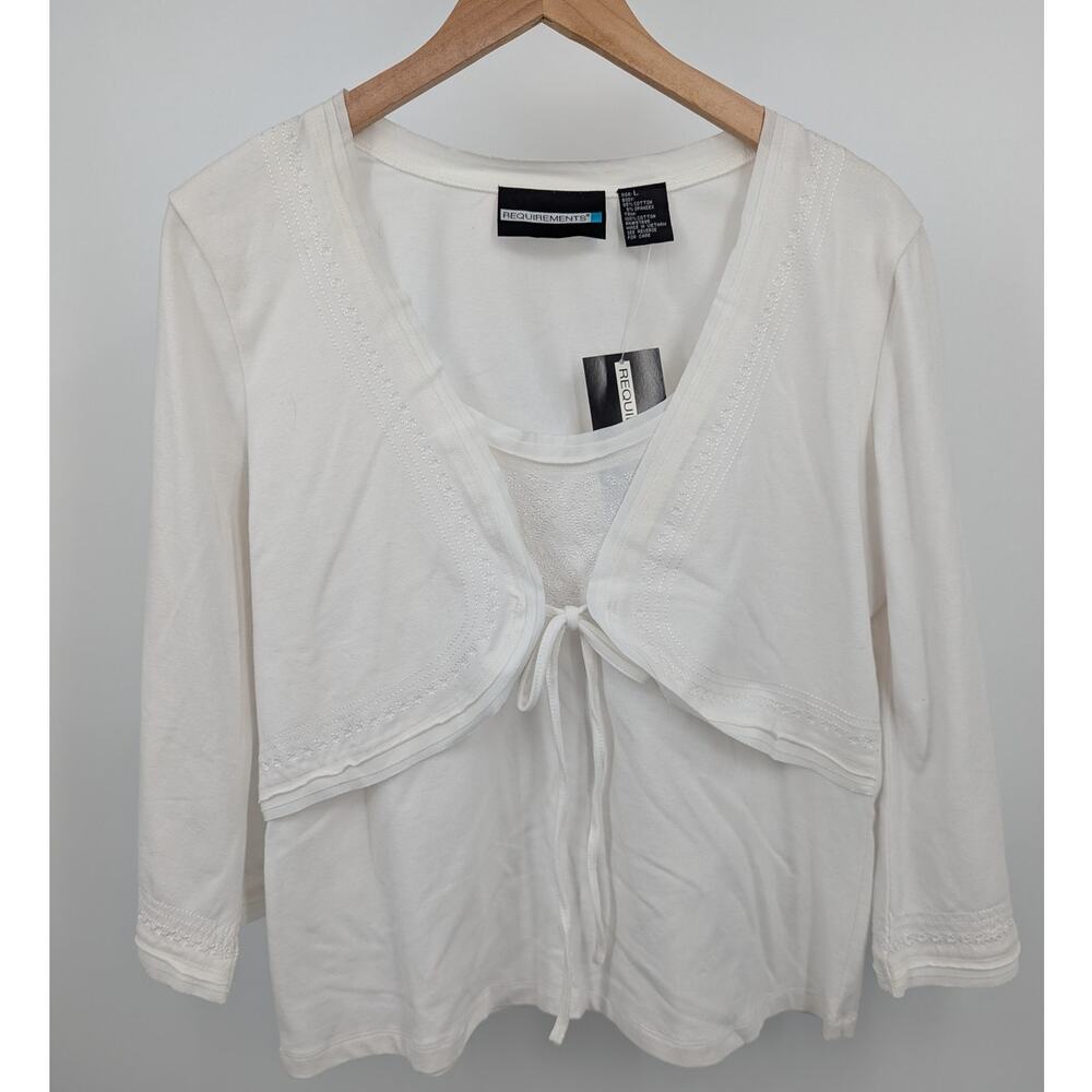 NEW Requirements Womens White Layered Shrug Tee 2 Piece Top Set Size L NWT
